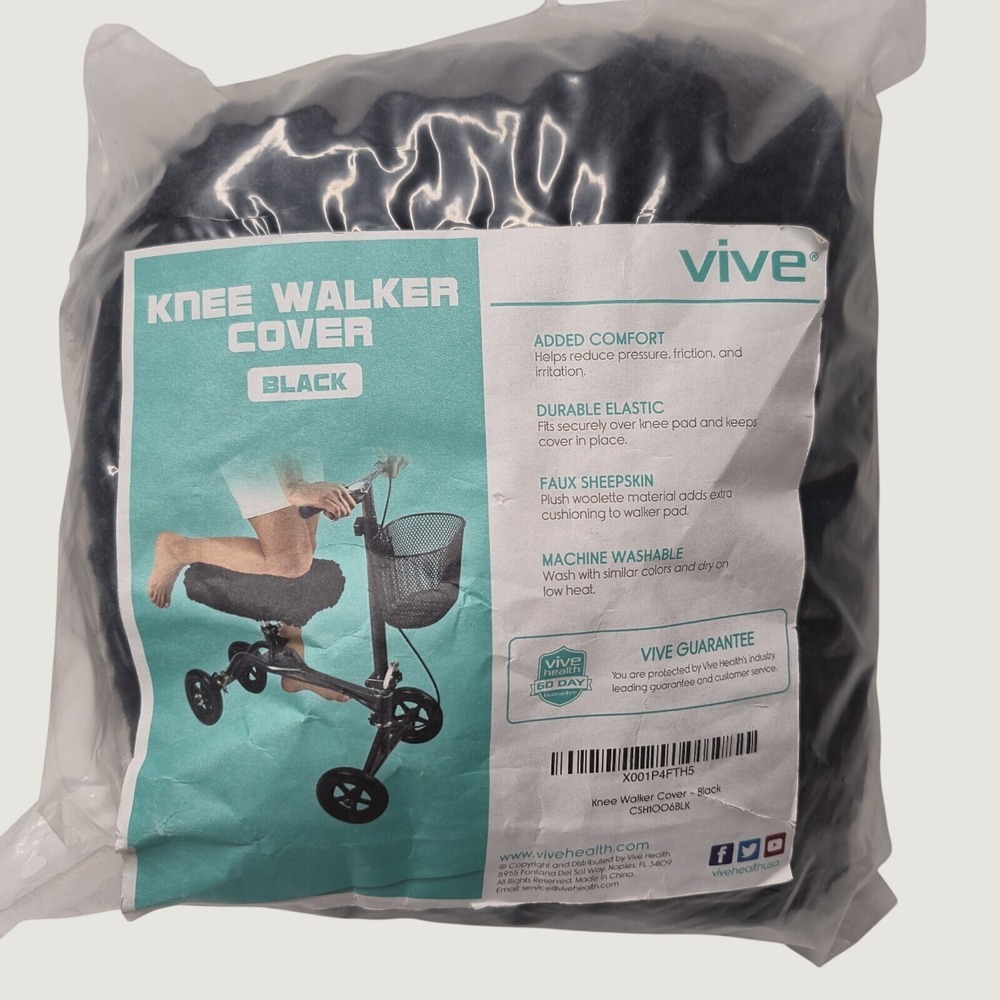 Vive Mobility Knee Walker Pad Cover Black Faux Sheepskin Memory Foam CSH1006BLK